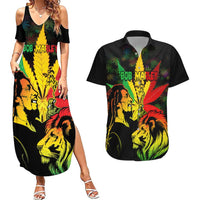 Jamaica Legend Bob Couples Matching Summer Maxi Dress and Hawaiian Shirt Lion With Cannabis Leaf Pattern LT14
