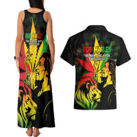 Jamaica Legend Bob Couples Matching Tank Maxi Dress and Hawaiian Shirt Lion With Cannabis Leaf Pattern LT14