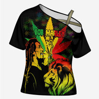 Jamaica Legend Bob Cross Shoulder Shirt Lion With Cannabis Leaf Pattern - Wonder Print Shop