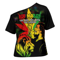 Jamaica Legend Bob Cross Shoulder Shirt Lion With Cannabis Leaf Pattern - Wonder Print Shop