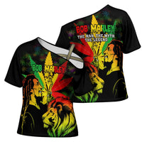 Jamaica Legend Bob Cross Shoulder Shirt Lion With Cannabis Leaf Pattern - Wonder Print Shop