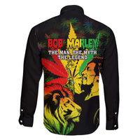 Jamaica Legend Bob Family Matching Off Shoulder Long Sleeve Dress and Hawaiian Shirt Lion With Cannabis Leaf Pattern LT14