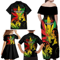 Jamaica Legend Bob Family Matching Off Shoulder Maxi Dress and Hawaiian Shirt Lion With Cannabis Leaf Pattern LT14