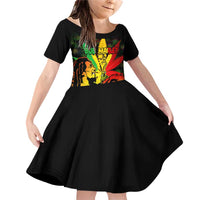 Jamaica Legend Bob Family Matching Off Shoulder Short Dress and Hawaiian Shirt Lion With Cannabis Leaf Pattern LT14