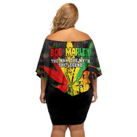 Jamaica Legend Bob Family Matching Off Shoulder Short Dress and Hawaiian Shirt Lion With Cannabis Leaf Pattern LT14