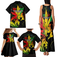 Jamaica Legend Bob Family Matching Tank Maxi Dress and Hawaiian Shirt Lion With Cannabis Leaf Pattern LT14