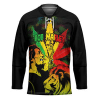Jamaica Legend Bob Hockey Jersey Lion With Cannabis Leaf Pattern - Wonder Print Shop
