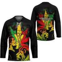 Jamaica Legend Bob Hockey Jersey Lion With Cannabis Leaf Pattern - Wonder Print Shop