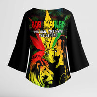 Jamaica Legend Bob Kimono Sleeve Blouse Lion With Cannabis Leaf Pattern - Wonder Print Shop