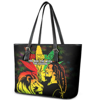 Jamaica Legend Bob Leather Tote Bag Lion With Cannabis Leaf Pattern - Wonder Print Shop