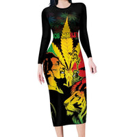 Jamaica Legend Bob Long Sleeve Bodycon Dress Lion With Cannabis Leaf Pattern LT14