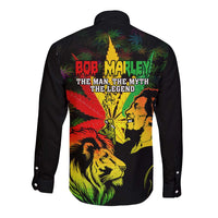 Jamaica Legend Bob Long Sleeve Button Shirt Lion With Cannabis Leaf Pattern LT14