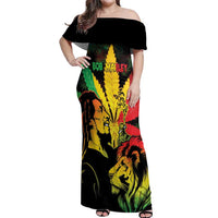 Jamaica Legend Bob Off Shoulder Maxi Dress Lion With Cannabis Leaf Pattern LT14