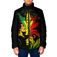 Jamaica Legend Bob Padded Jacket Lion With Cannabis Leaf Pattern - Wonder Print Shop
