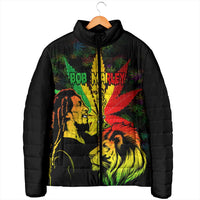 Jamaica Legend Bob Padded Jacket Lion With Cannabis Leaf Pattern - Wonder Print Shop