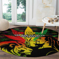 Jamaica Legend Bob Round Carpet Lion With Cannabis Leaf Pattern - Wonder Print Shop