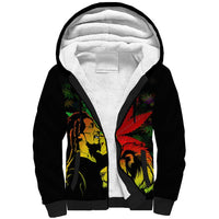 Jamaica Legend Bob Sherpa Hoodie Lion With Cannabis Leaf Pattern LT14