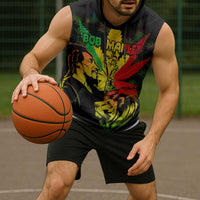 Jamaica Legend Bob Sleeveless Hoodie Lion With Cannabis Leaf Pattern - Wonder Print Shop