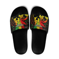 Jamaica Legend Bob Slide Sandals Lion With Cannabis Leaf Pattern - Wonder Print Shop