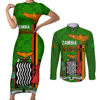 Zambia Independence Day Couples Matching Short Sleeve Bodycon Dress and Long Sleeve Button Shirts Happy 59th Anniversary Kente Pattern - Wonder Print Shop