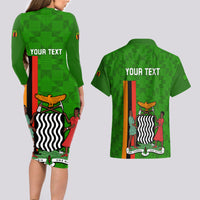 Personalised Zambia Independence Day Couples Matching Long Sleeve Bodycon Dress and Hawaiian Shirt Happy 59th Anniversary Kente Pattern - Wonder Print Shop