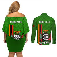 Personalised Zambia Independence Day Couples Matching Off Shoulder Short Dress and Long Sleeve Button Shirts Happy 59th Anniversary Kente Pattern - Wonder Print Shop