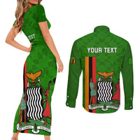 Personalised Zambia Independence Day Couples Matching Short Sleeve Bodycon Dress and Long Sleeve Button Shirts Happy 59th Anniversary Kente Pattern - Wonder Print Shop