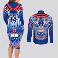 Custom Samoa Rugby Couples Matching Long Sleeve Bodycon Dress and Long Sleeve Button Shirts 2023 Go Manu Samoa With Ula Fala Style - Wonder Print Shop
