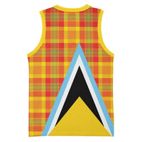 Saint Lucia Creole Day Basketball Jersey Bon Fete Jounen Kweyol Madras Pattern - Wonder Print Shop