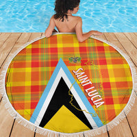 Saint Lucia Creole Day Beach Blanket Bon Fete Jounen Kweyol Madras Pattern - Wonder Print Shop