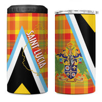 Saint Lucia Creole Day 4 in 1 Can Cooler Tumbler Bon Fete Jounen Kweyol Madras Pattern - Wonder Print Shop