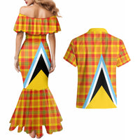Saint Lucia Creole Day Couples Matching Mermaid Dress and Hawaiian Shirt Bon Fete Jounen Kweyol Madras Pattern - Wonder Print Shop
