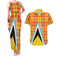 Saint Lucia Creole Day Couples Matching Tank Maxi Dress and Hawaiian Shirt Bon Fete Jounen Kweyol Madras Pattern - Wonder Print Shop