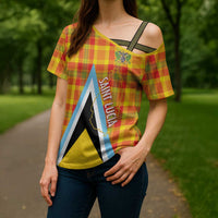 Saint Lucia Creole Day Cross Shoulder Shirt Bon Fete Jounen Kweyol Madras Pattern - Wonder Print Shop