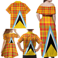 Saint Lucia Creole Day Family Matching Off Shoulder Maxi Dress and Hawaiian Shirt Bon Fete Jounen Kweyol Madras Pattern - Wonder Print Shop