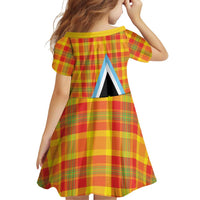 Saint Lucia Creole Day Family Matching Off Shoulder Short Dress and Hawaiian Shirt Bon Fete Jounen Kweyol Madras Pattern - Wonder Print Shop