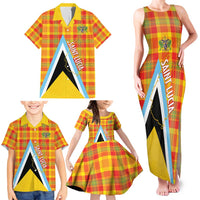 Saint Lucia Creole Day Family Matching Tank Maxi Dress and Hawaiian Shirt Bon Fete Jounen Kweyol Madras Pattern - Wonder Print Shop