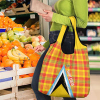 Saint Lucia Creole Day Grocery Bag Bon Fete Jounen Kweyol Madras Pattern - Wonder Print Shop