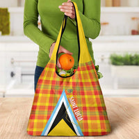 Saint Lucia Creole Day Grocery Bag Bon Fete Jounen Kweyol Madras Pattern - Wonder Print Shop