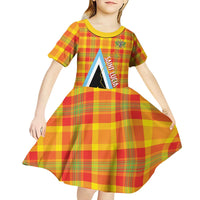 Saint Lucia Creole Day Kid Short Sleeve Dress Bon Fete Jounen Kweyol Madras Pattern - Wonder Print Shop