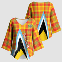 Saint Lucia Creole Day Kimono Sleeve Blouse Bon Fete Jounen Kweyol Madras Pattern - Wonder Print Shop