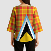 Saint Lucia Creole Day Kimono Sleeve Blouse Bon Fete Jounen Kweyol Madras Pattern - Wonder Print Shop
