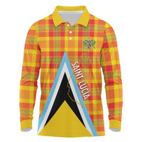 Saint Lucia Creole Day Long Sleeve Polo Shirt Bon Fete Jounen Kweyol Madras Pattern - Wonder Print Shop