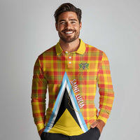 Saint Lucia Creole Day Long Sleeve Polo Shirt Bon Fete Jounen Kweyol Madras Pattern - Wonder Print Shop