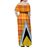 Saint Lucia Creole Day Off Shoulder Maxi Dress Bon Fete Jounen Kweyol Madras Pattern - Wonder Print Shop