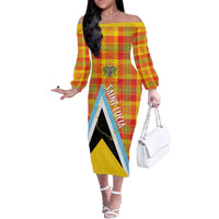 Saint Lucia Creole Day Off The Shoulder Long Sleeve Dress Bon Fete Jounen Kweyol Madras Pattern - Wonder Print Shop