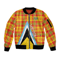 Saint Lucia Creole Day Sleeve Zip Bomber Jacket Bon Fete Jounen Kweyol Madras Pattern - Wonder Print Shop