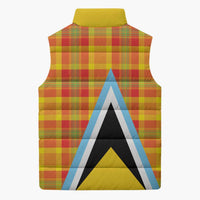 Saint Lucia Creole Day Sleeveless Puffer Jacket Bon Fete Jounen Kweyol Madras Pattern - Wonder Print Shop