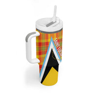 Saint Lucia Creole Day Tumbler With Handle Bon Fete Jounen Kweyol Madras Pattern - Wonder Print Shop