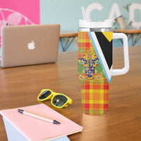 Saint Lucia Creole Day Tumbler With Handle Bon Fete Jounen Kweyol Madras Pattern - Wonder Print Shop